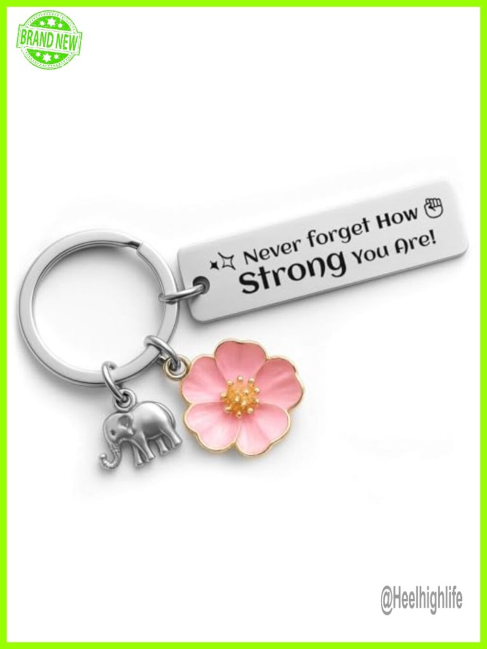 Inspirational Keychain for Women Elephant & Flower Charms Stainless Steel